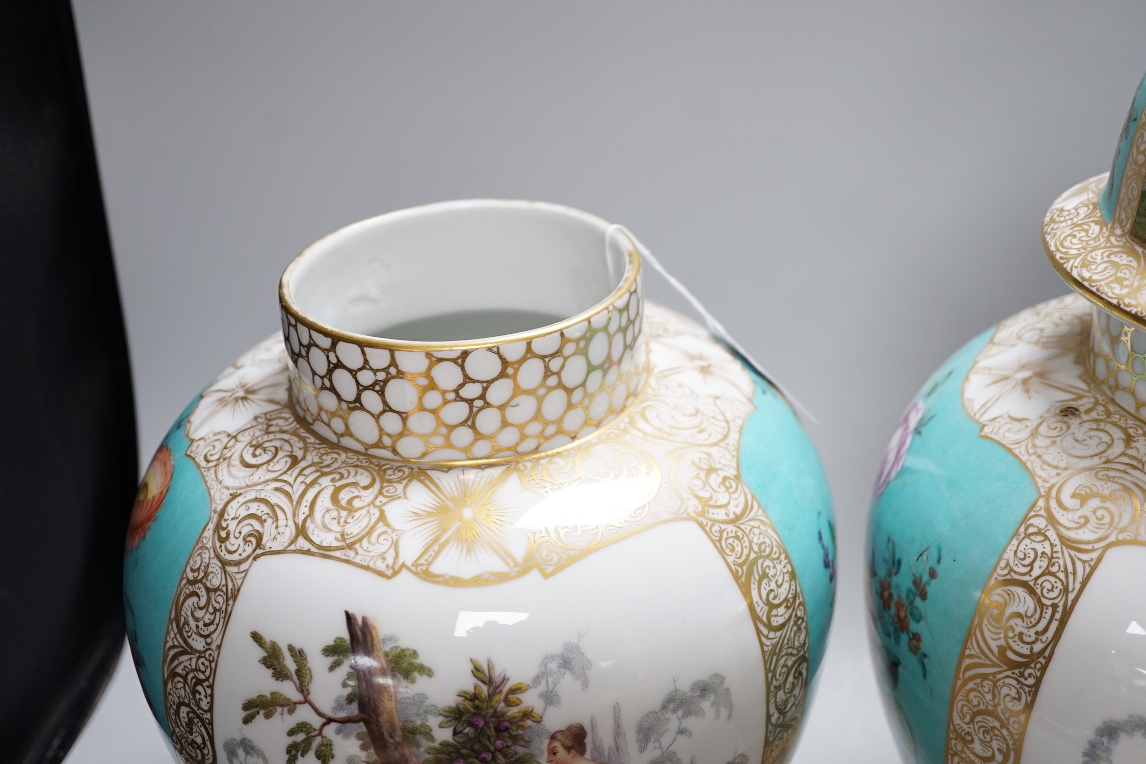 A pair of large Helena Wolfsohn, Dresden porcelain ovoid vases and covers, 43cm